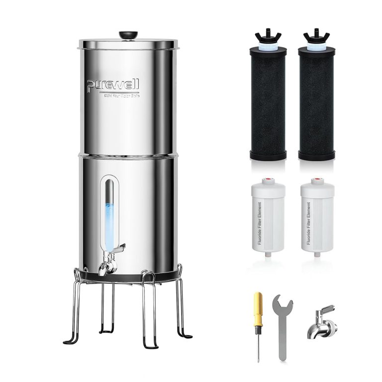 Purewell Filtre à Eau par Gravité 8,5L - Système 8 Étapes 0,01μm avec 4 Filtres (Anti-Fluorure & Chlore)